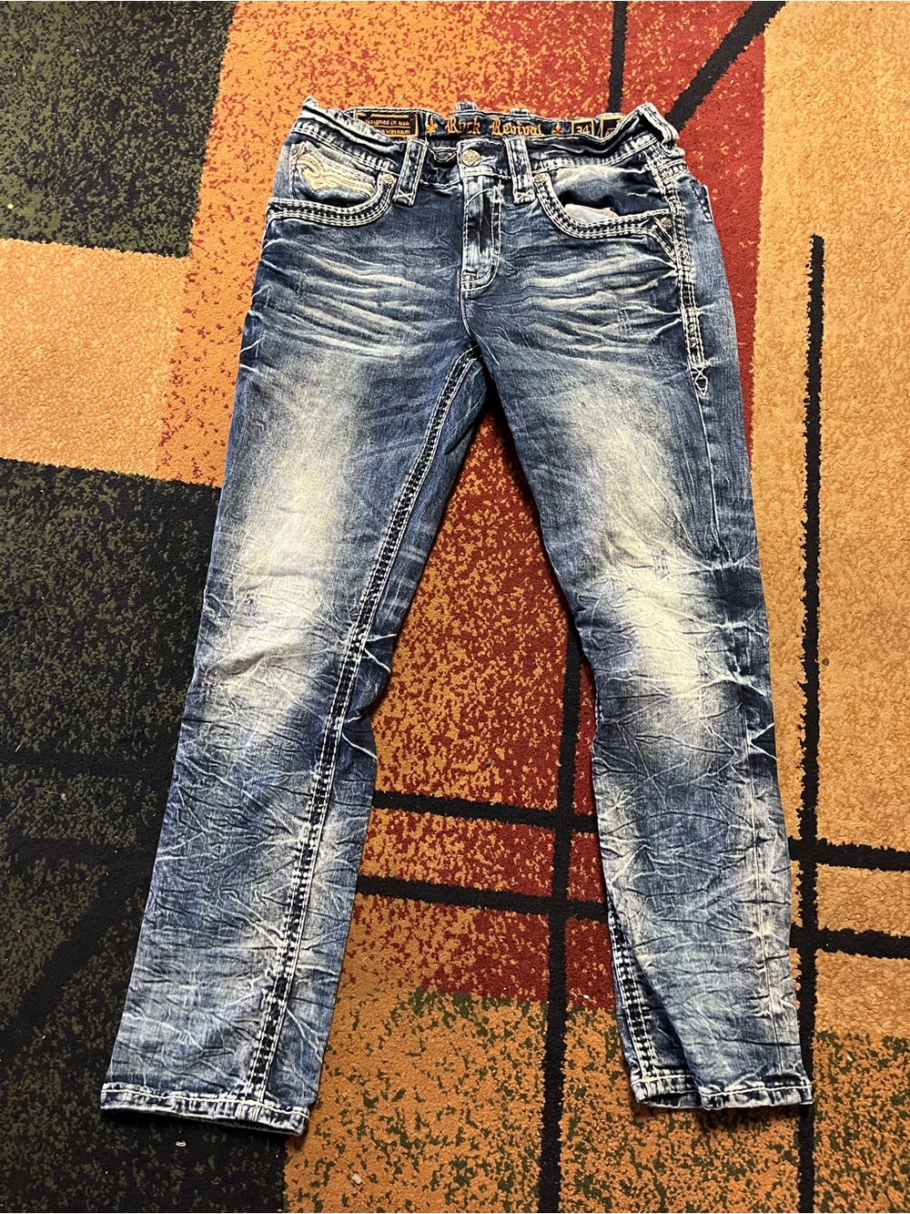 Men's Rock Revival Distressed Jeans 34 x 32